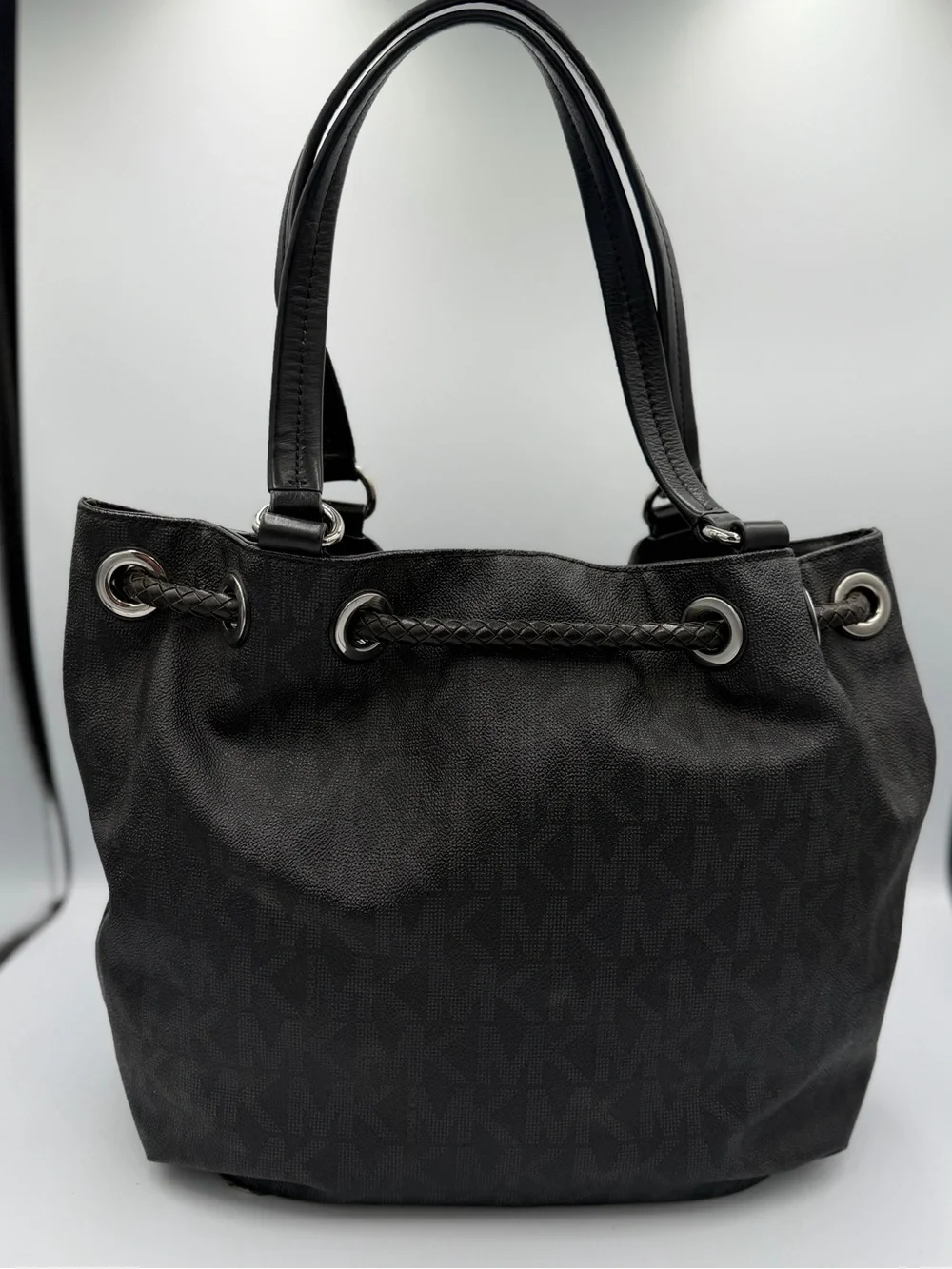 Michael Kors Black Shoulder Drawstring Tote with Tassel  and Wallet (pre owned)